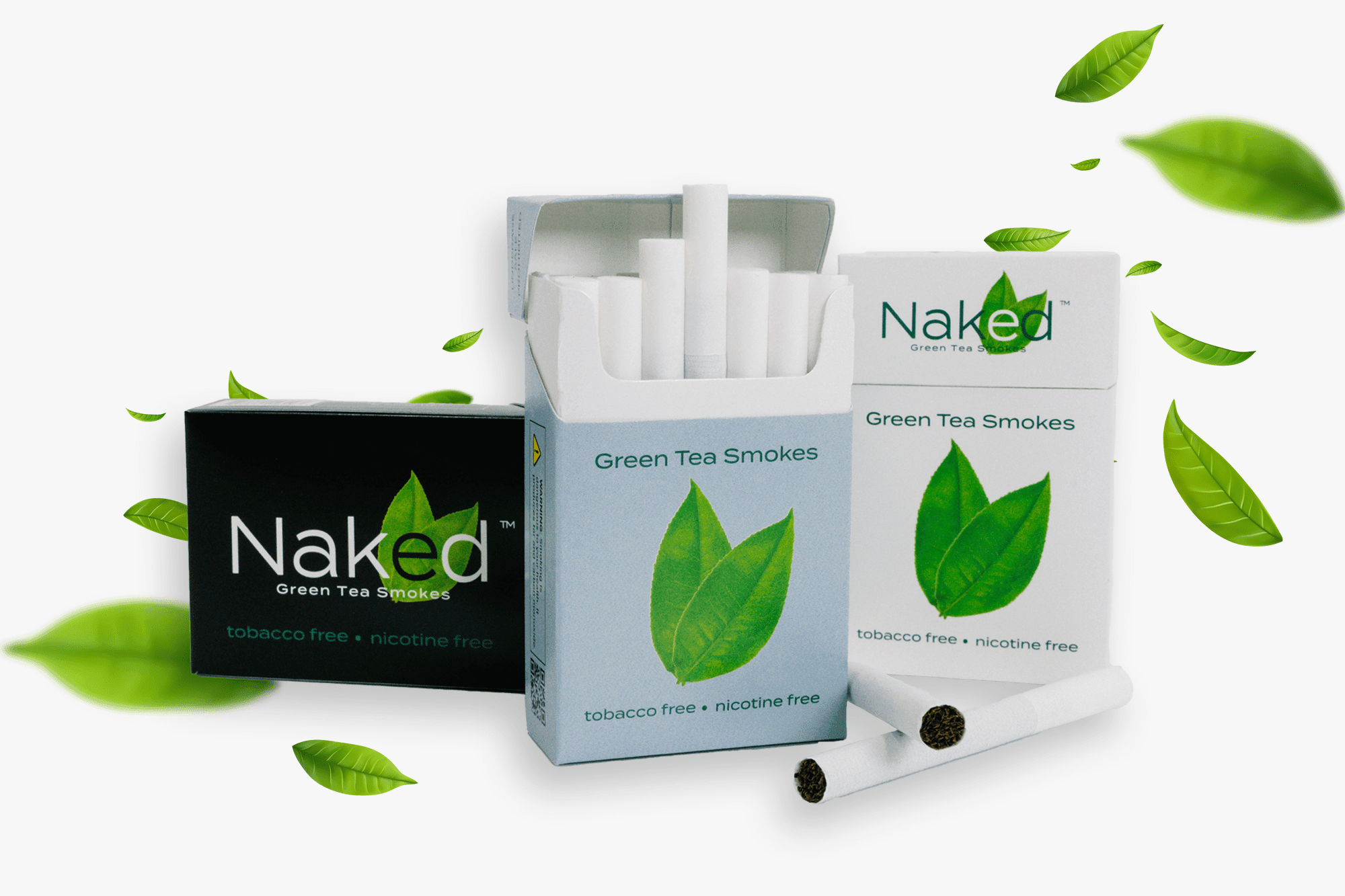 green tea cigarettes - Naked Smokes Hero Image Leaves Mobile and Tablet-min