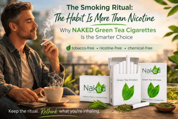 Man enjoying Naked green tea cigarettes outside.